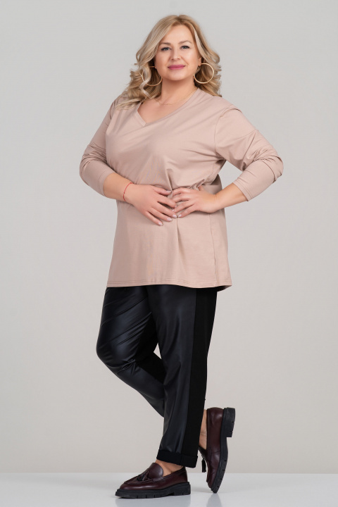 МАКСИ памучна блуза в бежово с остро деколте