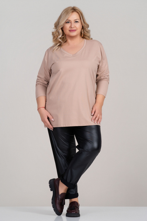 МАКСИ памучна блуза в бежово с остро деколте