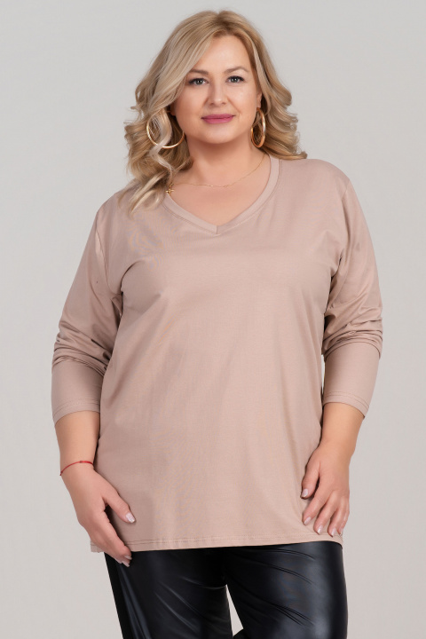 МАКСИ памучна блуза в бежово с остро деколте