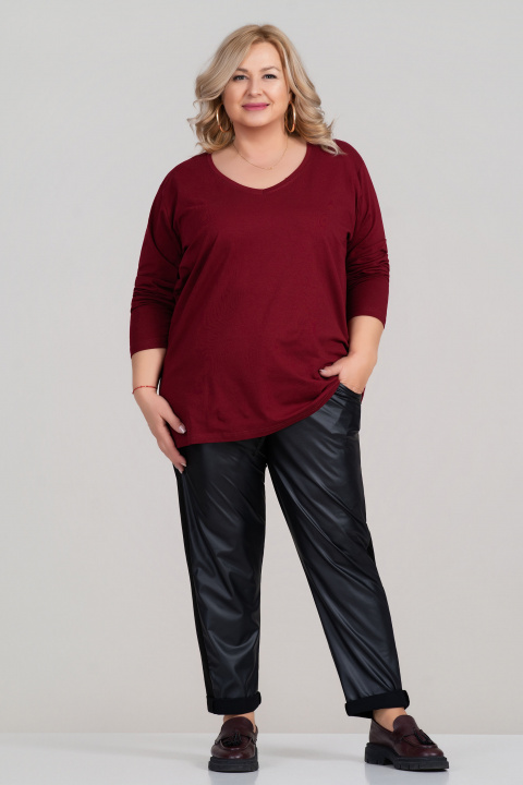 МАКСИ памучна блуза в бордо с остро деколте