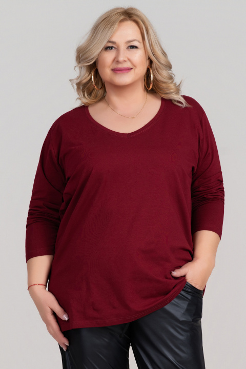 МАКСИ памучна блуза в бордо с остро деколте