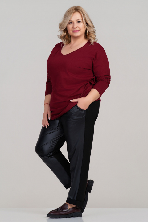 МАКСИ памучна блуза в бордо с остро деколте