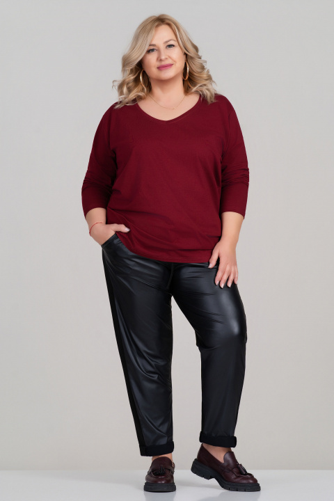 МАКСИ памучна блуза в бордо с остро деколте