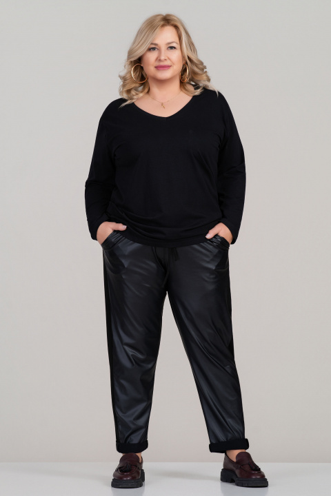 МАКСИ памучна блуза в черно с остро деколте