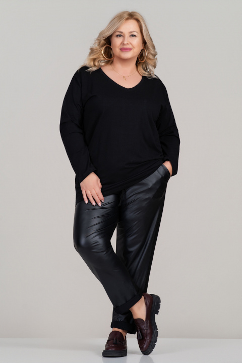 МАКСИ памучна блуза в черно с остро деколте