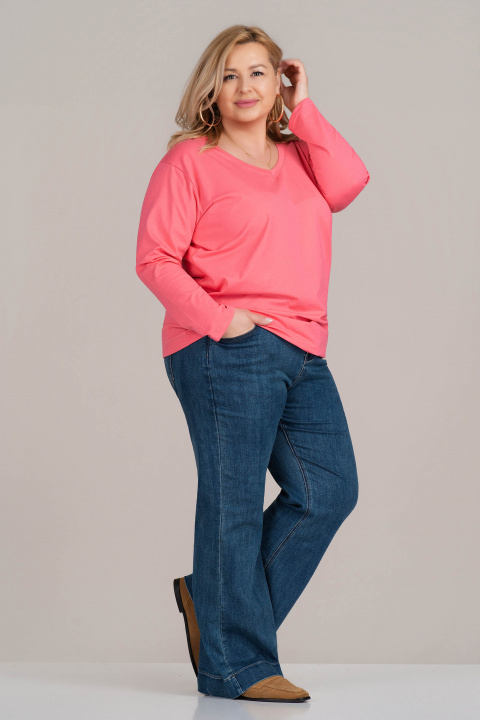 МАКСИ памучна блуза в розово с остро деколте