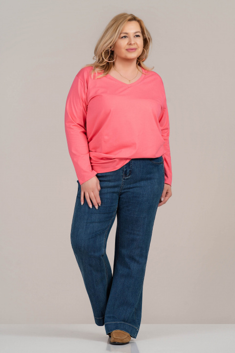 МАКСИ памучна блуза в розово с остро деколте