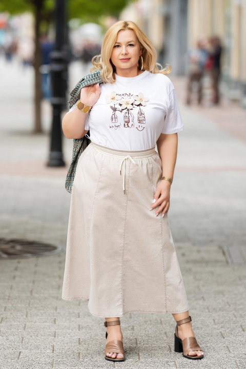 МАКСИ памучна пола в светлобежово с еластична талията и връзки