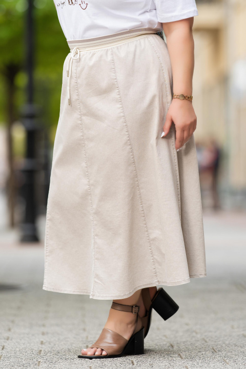 МАКСИ памучна пола в светлобежово с еластична талията и връзки