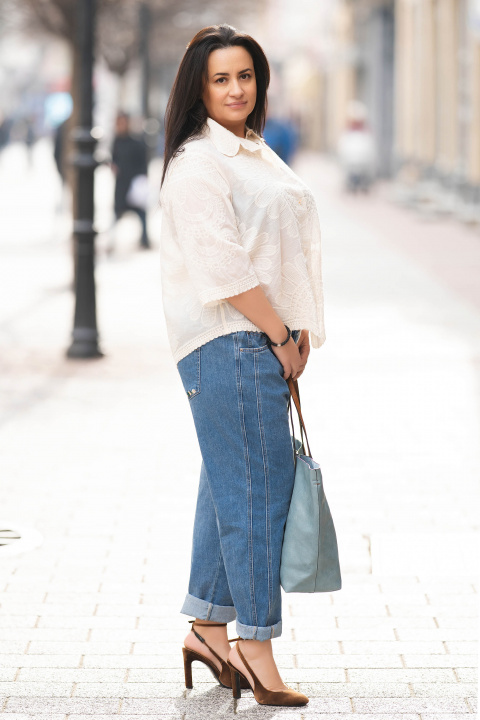 МАКСИ памучна риза в цвят екрю с орнаментна бродерия