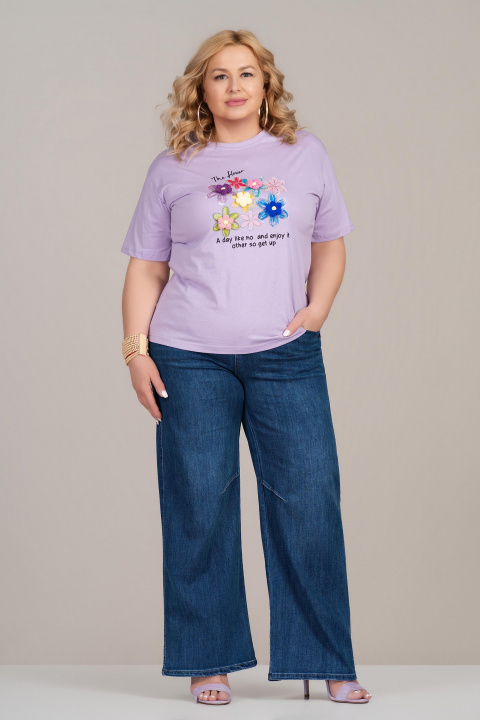 МАКСИ памучна тениска в лилаво с флорална апликация