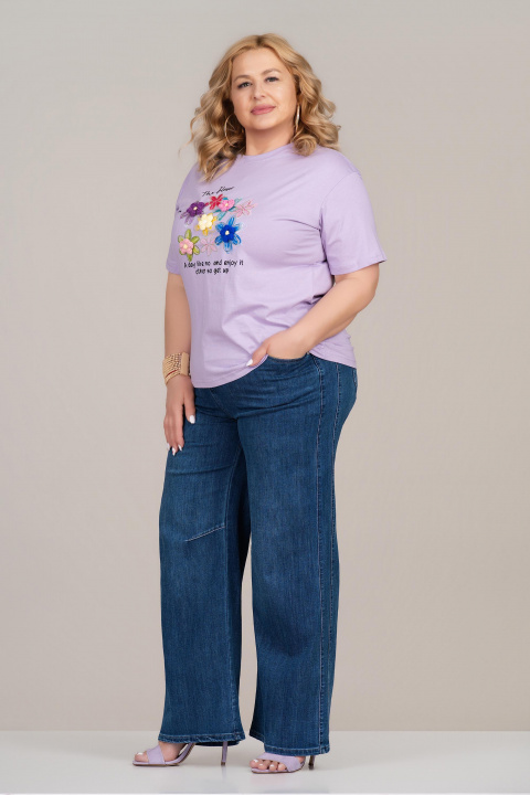 МАКСИ памучна тениска в лилаво с флорална апликация