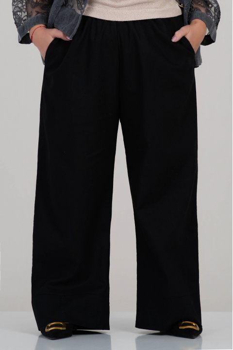 МАКСИ панталон от лен в черно с ластик в талията