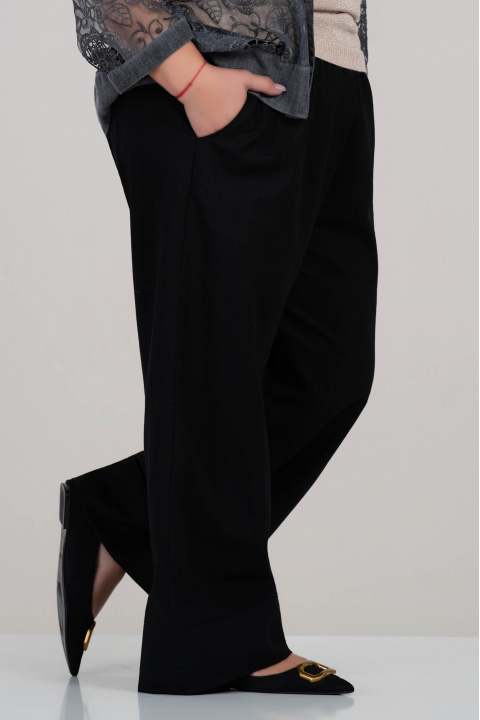 МАКСИ панталон от лен в черно с ластик в талията