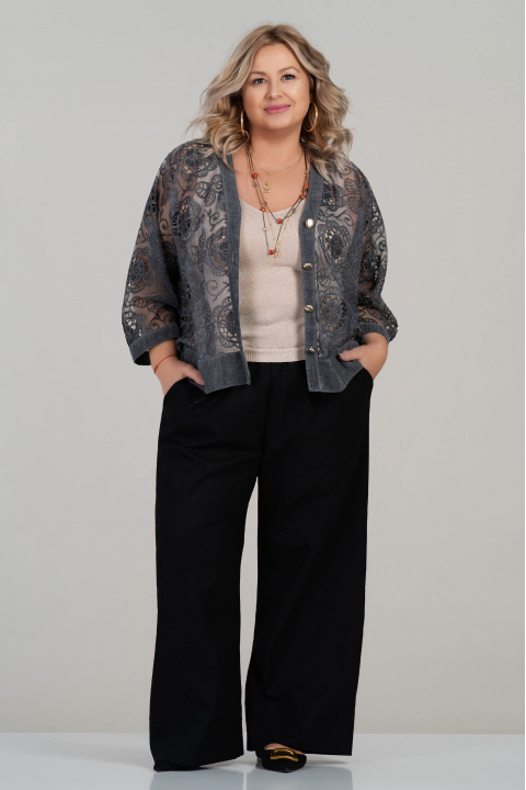 МАКСИ панталон от лен в черно с ластик в талията