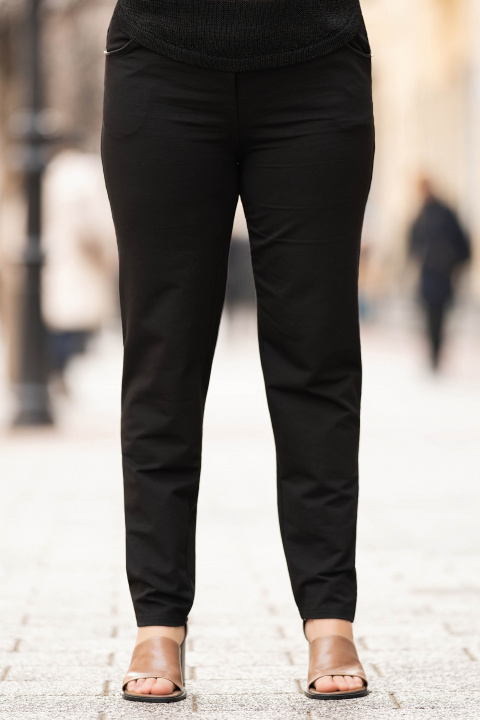 Макси панталон от памук в черно с кожен кант и ластик в талията