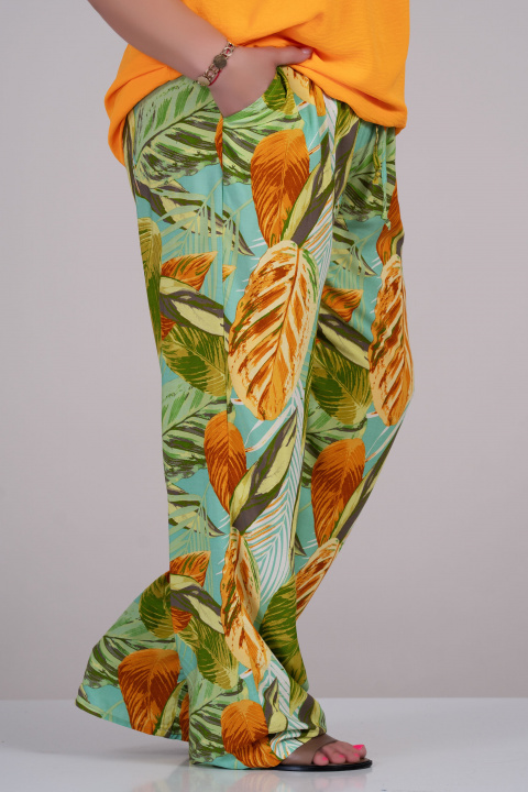 МАКСИ панталон с принт листа в жълто, кафяво и зелено