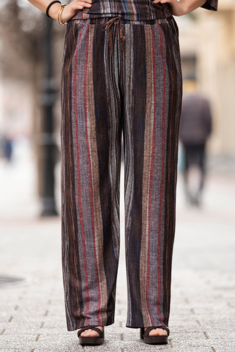 МАКСИ панталон с райран принт в кафяво, синьо, червено и сиво от мека материя