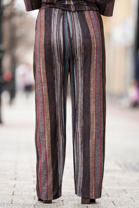 МАКСИ панталон с райран принт в кафяво, синьо, червено и сиво от мека материя