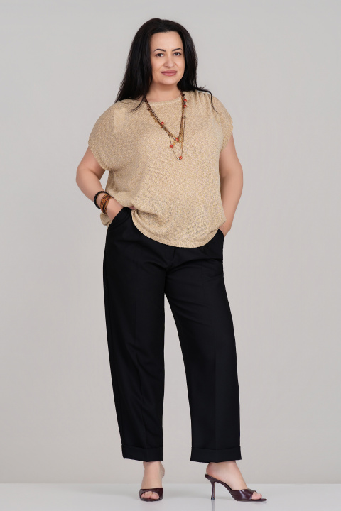 МАКСИ панталон в черно с ластик в талията и басти