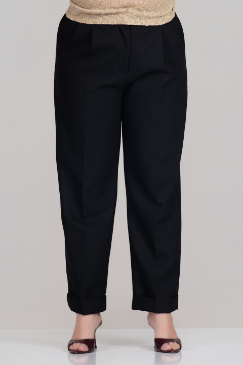 МАКСИ панталон в черно с ластик в талията и басти