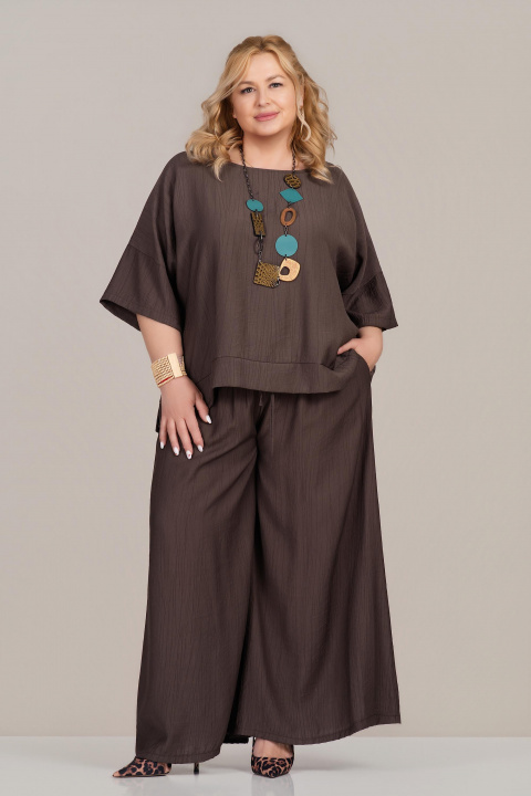 МАКСИ панталон в кафяво със свободна кройка и ластик с връзки в талията