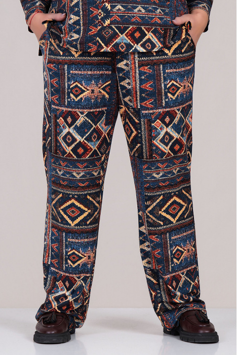 МАКСИ панталон в тъмносиньо с етно принт