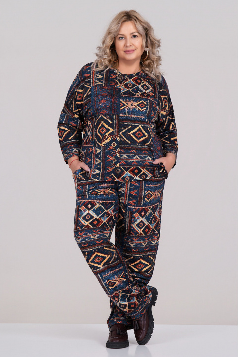 МАКСИ панталон в тъмносиньо с етно принт