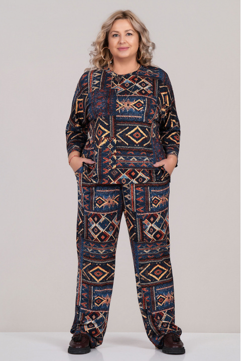 МАКСИ панталон в тъмносиньо с етно принт