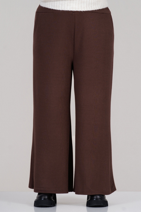 МАКСИ панталони от фино плетиво в кафяво с ластик в талията