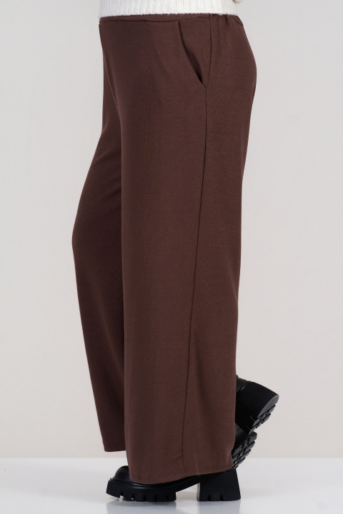 МАКСИ панталони от фино плетиво в кафяво с ластик в талията