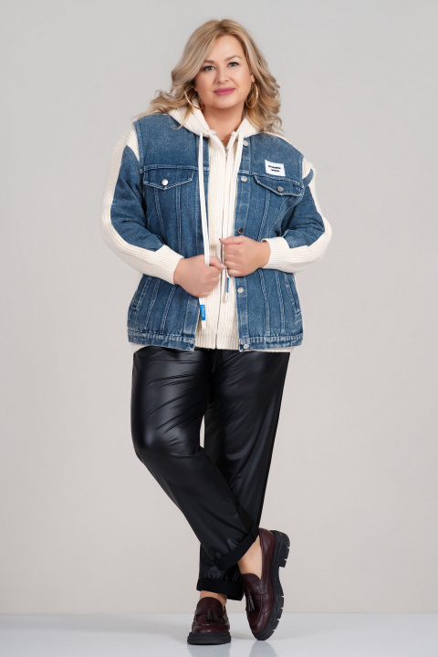 МАКСИ плетена жилетка в цвят екрю с дънков акцент