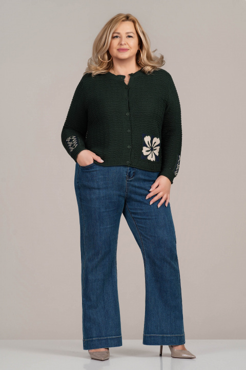 МАКСИ плетена жилетка в тъмнозелено с флорален мотив и геометрични акценти