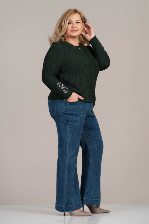 МАКСИ плетена жилетка в тъмнозелено с флорален мотив и геометрични акценти