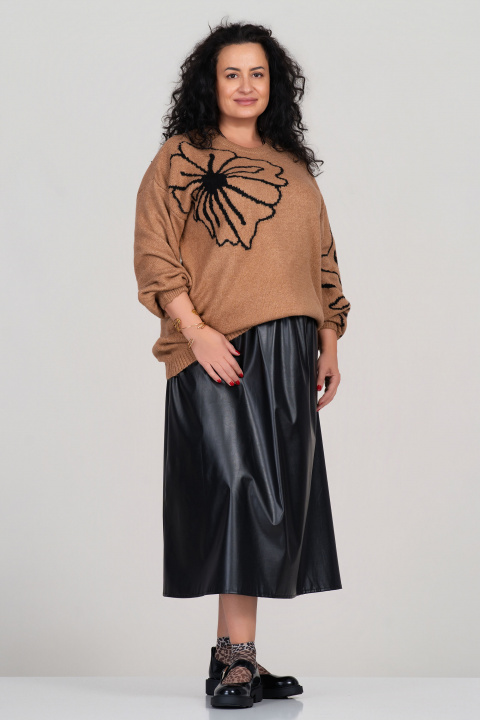 Макси пола от еко кожа в черно с ластик и връзки в талията