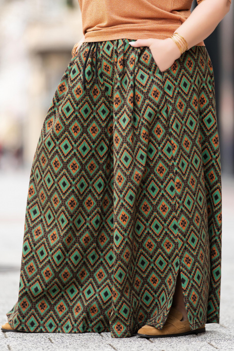 Макси пола-панталон със свободна кройка и етно принт