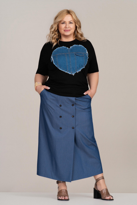 МАКСИ пола с ефект син деним с двуредно закопчаване