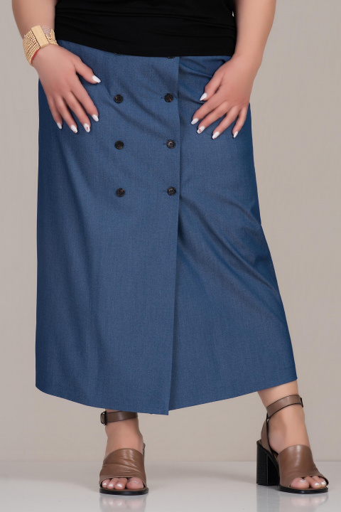 МАКСИ пола с ефект син деним с двуредно закопчаване