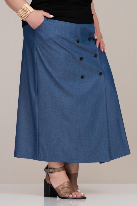 МАКСИ пола с ефект син деним с двуредно закопчаване