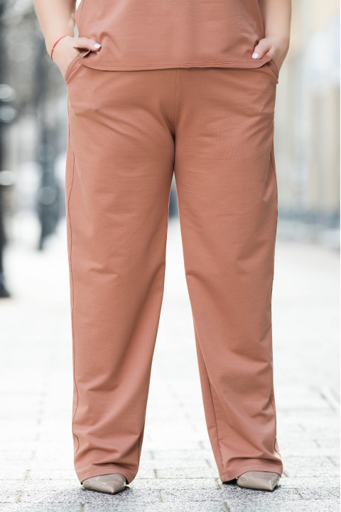 МАКСИ прав панталон в цвят розова керемида с ластик на талията и връзки