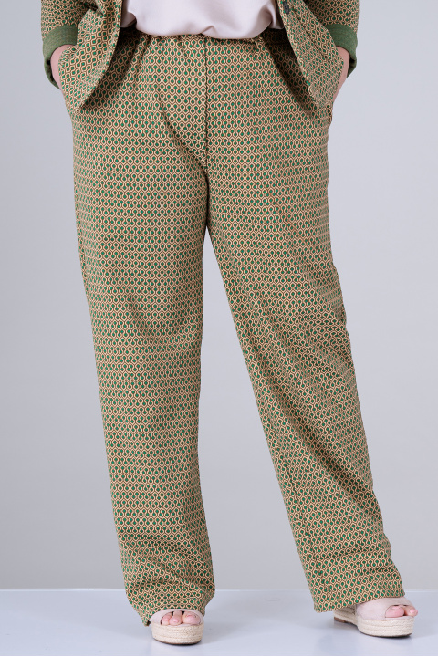 МАКСИ прав панталон в зелен цвят с жълт принт