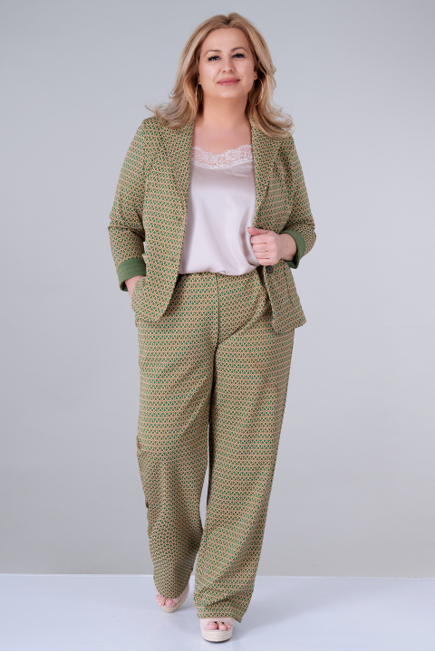 МАКСИ прав панталон в зелен цвят с жълт принт