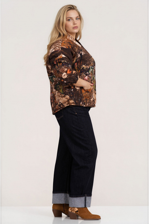 МАКСИ преходно яке с акварелен принт в оранжево, бежово и кафяво