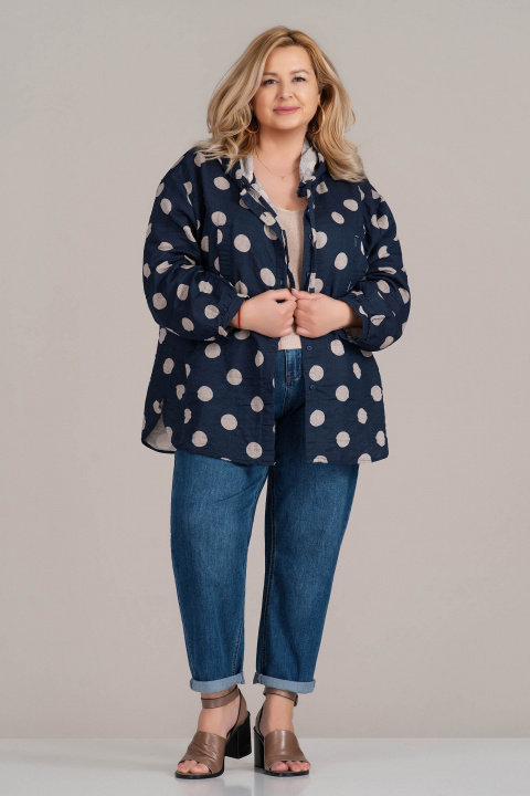 Макси пролетно яке с качулка в тъмносиньо с принт светли точки
