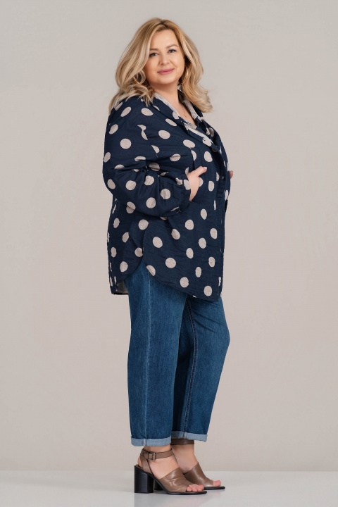 Макси пролетно яке с качулка в тъмносиньо с принт светли точки