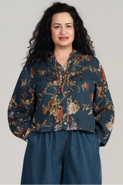 МАКСИ пролетно яке в цвят петрол с флорален принт