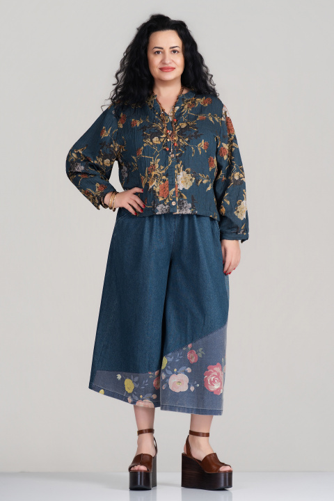 МАКСИ пролетно яке в цвят петрол с флорален принт