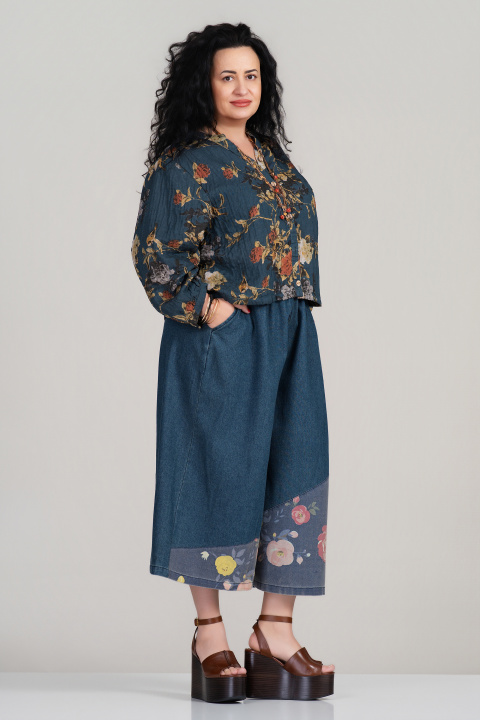 МАКСИ пролетно яке в цвят петрол с флорален принт