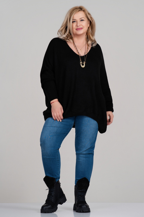 МАКСИ пуловер фино плетиво с вълна в черно с ефектна щампа на гърба