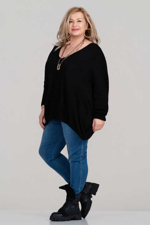 МАКСИ пуловер фино плетиво с вълна в черно с ефектна щампа на гърба